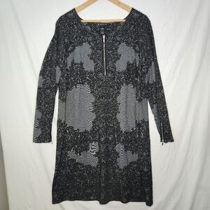 Inc. Ladies Dress Partial Zipper Front Black And Gray Ornate Pattern Size 2XL
